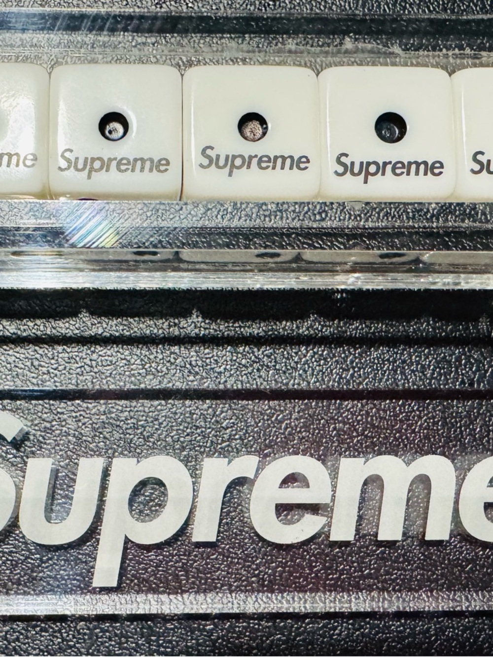 Supreme White Dice Set with Black Logo